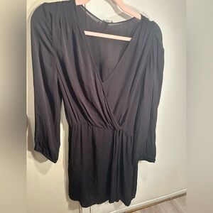 Joie Elegant Black Silk Dress Medium with Front Closure Balloon Elastic Sleeve